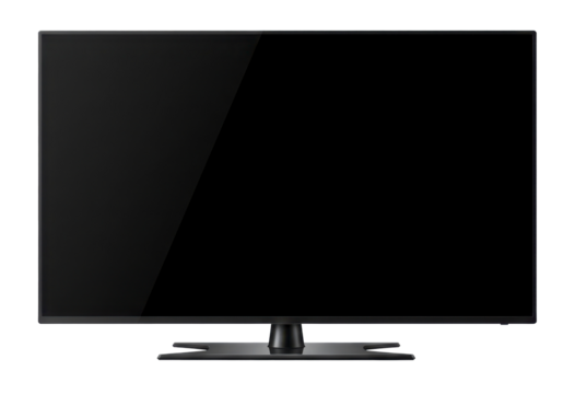 Realistic Black TV Screen with Stand, Front View - Powered by Adobe