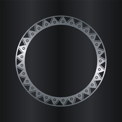 Silver Geometric Circle Frame on Dark Background.