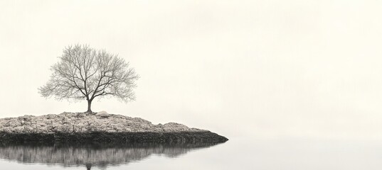 Ethereal Lakeside Reflection with Bare Branches Creating a Serene and Introspective Nature Scene