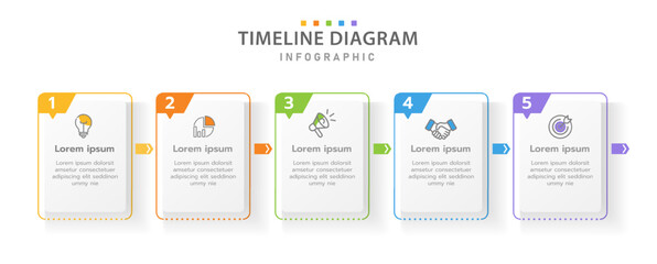 Infographic template for business. 5 Steps Timeline diagram with arrow and topic, modern style presentation vector infographic.