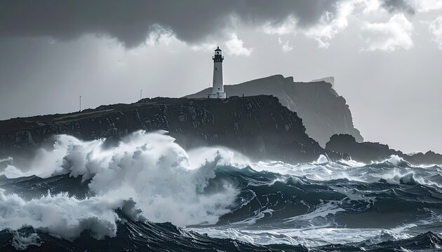 Dramatic lighthouse on a stormy coast