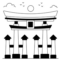 A trendy design icon of itsukushima shrine