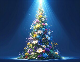 Floral Christmas tree, vibrant colors