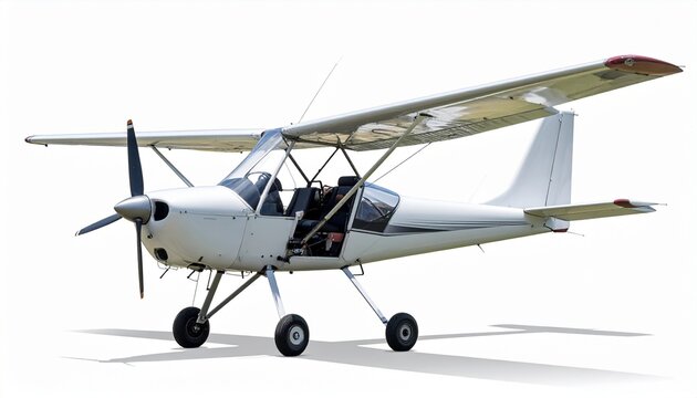 Single-engine aircraft white background—light flight, freedom, and precision in motion.
