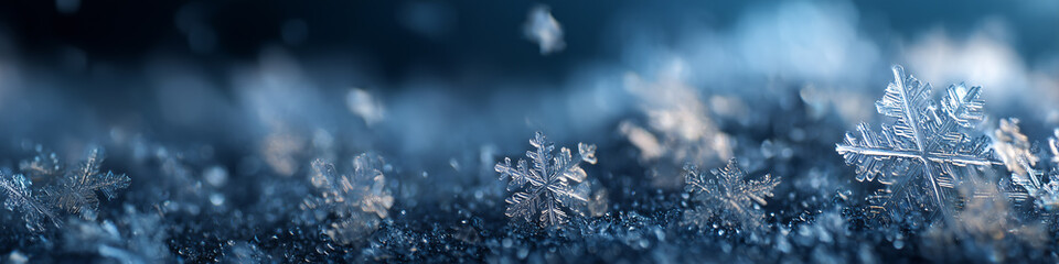 Macro Snowflakes on Ice, Winter Background