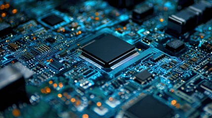 Obraz premium Close-up view of intricate circuit board components.