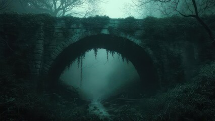 Fototapeta premium A Misty, Aged Stone Arch Bridge