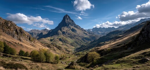 Mountain valley under a vibrant sky