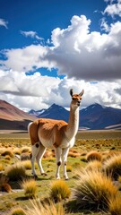 Vibrant Landscape with Grazing Animal Under Dramatic Clouds