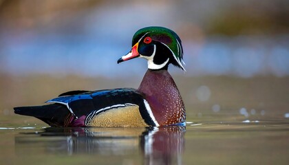 Colorful bird swimming on water