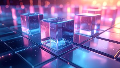 Abstract geometric cubes in vibrant neon colors