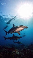 Majestic Hammerhead Sharks Swimming in Vibrant Ocean Waters