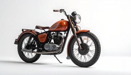 Obraz premium Vintage motorcycle on white background—chrome, leather, and timeless craftsmanship in motionless elegance.