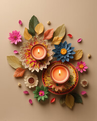 decoration on a wooden background diwali