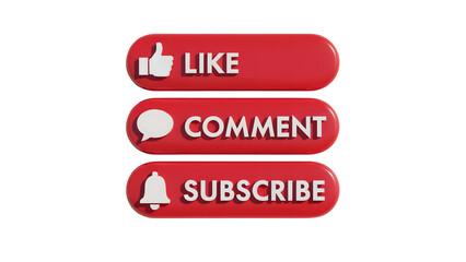 Red like comment and subscribe buttons stacked vertically on a plain black colored background