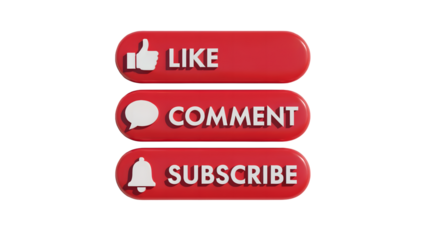 Red like comment and subscribe buttons stacked vertically on a plain black colored background