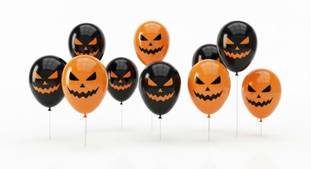 Obraz premium Spooky halloween party with black and orange jack-o'-lantern balloon decorations for festivity
