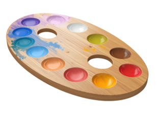 Oval wooden artist's palette with color wells