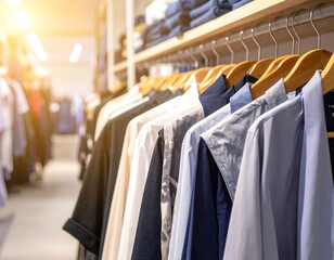 Clothing racks filled with various shirts and blouses in a store