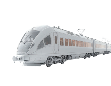 Modern, light-gray high-speed train in profile view