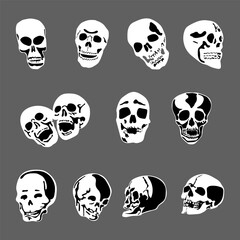 human skull set vector illustration, horror themes, and Halloween graphics