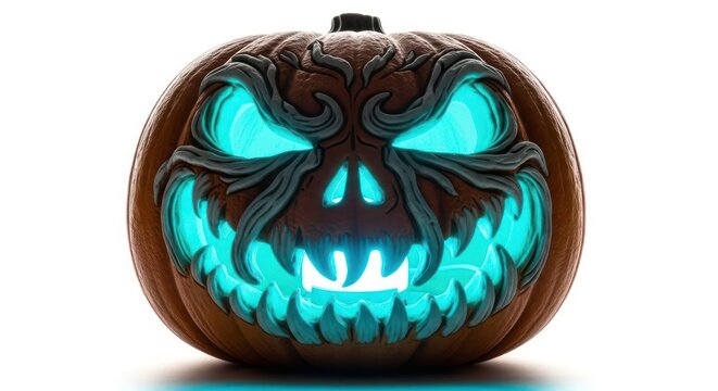 Eerily Enchanting: A Luminescent Carved Pumpkin Casts an Unsettling Glow for Halloween