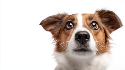 優しい表情の犬のアップ写真。ペット関連の広告や記事に最適な素材。