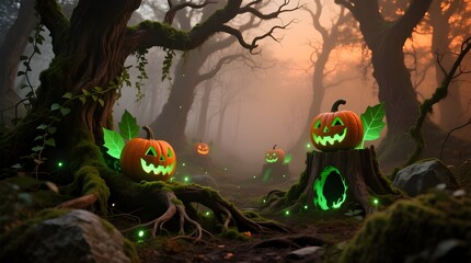 Eco-Friendly Green Halloween Forest Background