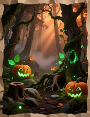 Eco-Friendly Green Halloween Forest Background
