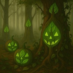 Eco-Friendly Green Halloween Forest Background