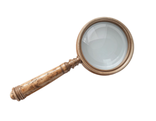 Antique magnifying glass with wooden handle, isolated on white background