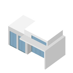 Isometric View of Modern TwoStory House with Black Exterior and Blue Windows.