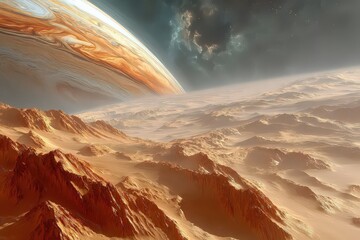 Orange Planet Landscape with Gas Giant