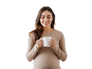 Pregnant woman with a pear isolated on transparent or white background, png