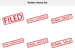 Red Rubber Stamp Set on White Background with Different Business Text