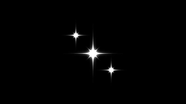 sparkling stars Shine animation, white cartoon, flat, vector, doodles style stars blinking, Star twinkling, star animation, or glitter motion explosion animated effect on black screen background. 4k