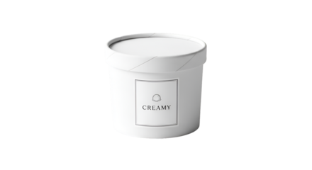 Ice cream tub with lid closed, minimal branding, isolated against white background.
