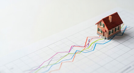 Housing Market Growth Represented by Miniature House and Graphs.