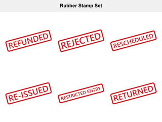 Rubber Stamp Set Red Ink with Refunded Rejected Rescheduled and More on White