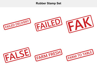 Red Rubber Stamp Set with Failed False Farm Fresh Texts on White Background