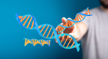 Abstract image of a hand holding a DNA strand.  Perfect for science, genetics, and technology...