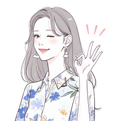 Fototapeta na wymiar 水彩画・手描き風の女性・女の子のイラスト素材