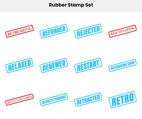 Rubber Stamp Set Featuring Retro Style and Varied Messaging On White Backdrop