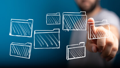 Conceptual image of data management, online storage, file access, and digital organization.