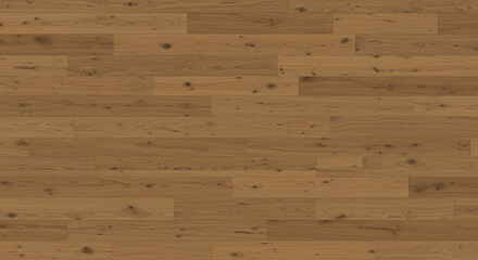 Overhead view of a wooden floor with horizontal planks in a warm, natural brown tone, showing wood grain and knots.