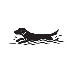 Silhouette of a dog swimming, clean vector minimalism