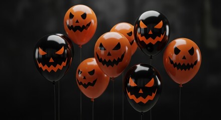 Obraz premium Spooky pumpkin face balloon collection in festive orange and black for halloween night celebrations
