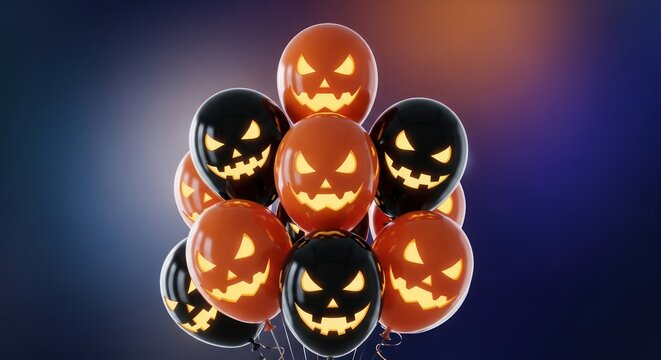 Festive halloween jack o lantern balloons with spooky faces for an eerie celebration