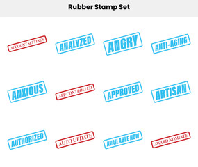Rubber Stamp Words Set Featuring Account Settings, Analyzed, Angry and More on White