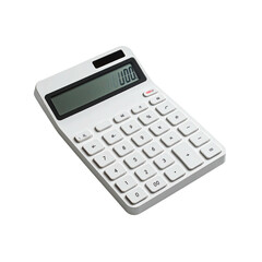 White calculator with a display showing zero